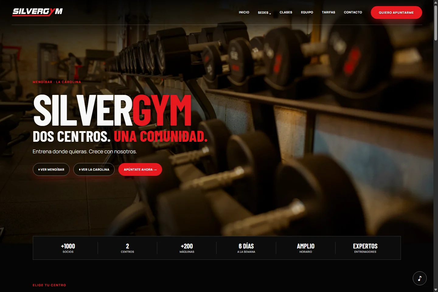 Diseño de la web actual de SilverGym con sus dos centros