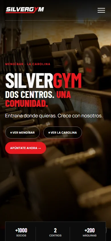 Vista móvil de la web de SilverGym
